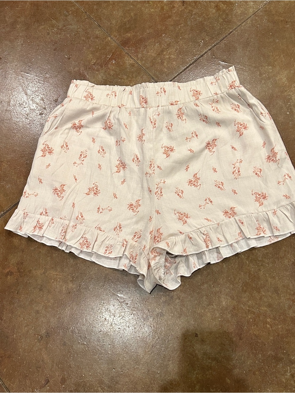 Blue Rain Cream Shorts with Coral Floral Print